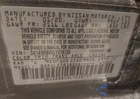 2020 Nissan Sentra S Xtronic Cvt z USA, uszkodzony, nr VIN 3N1AB8BVXLY218739